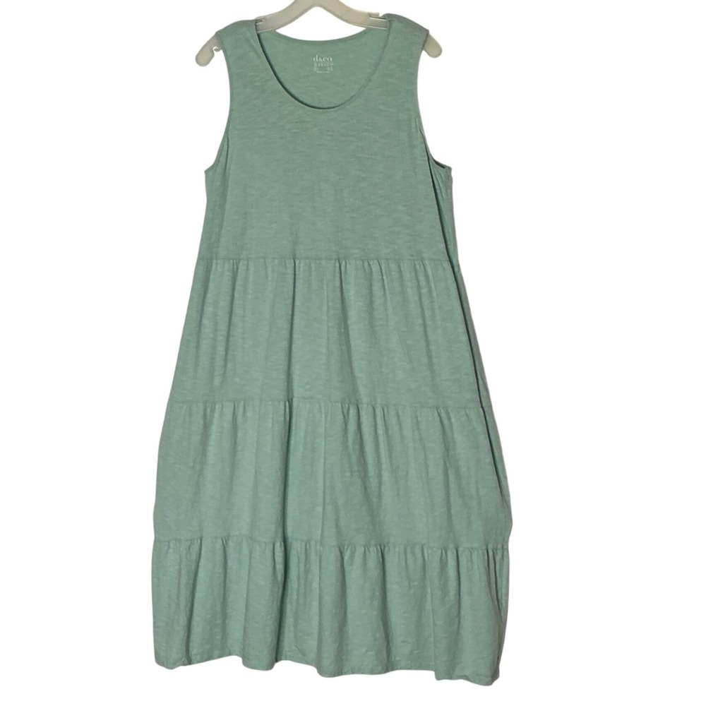 Mint Green Tiered Midi Dress Sleeveless Soft Lounge Coastal Cottagecore L - Picture 2 of 8